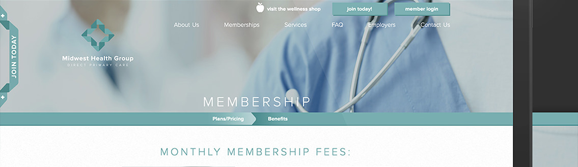 View of Midwest Health Group's website, designed by Entermotion, a Wichita web-design studio.