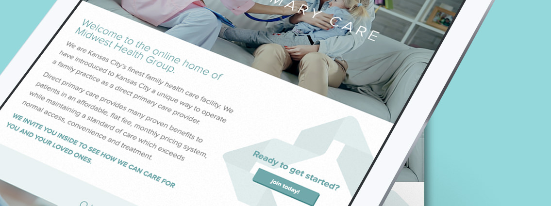 View of Midwest Health Group's website, designed by Entermotion, a Wichita web-design studio.