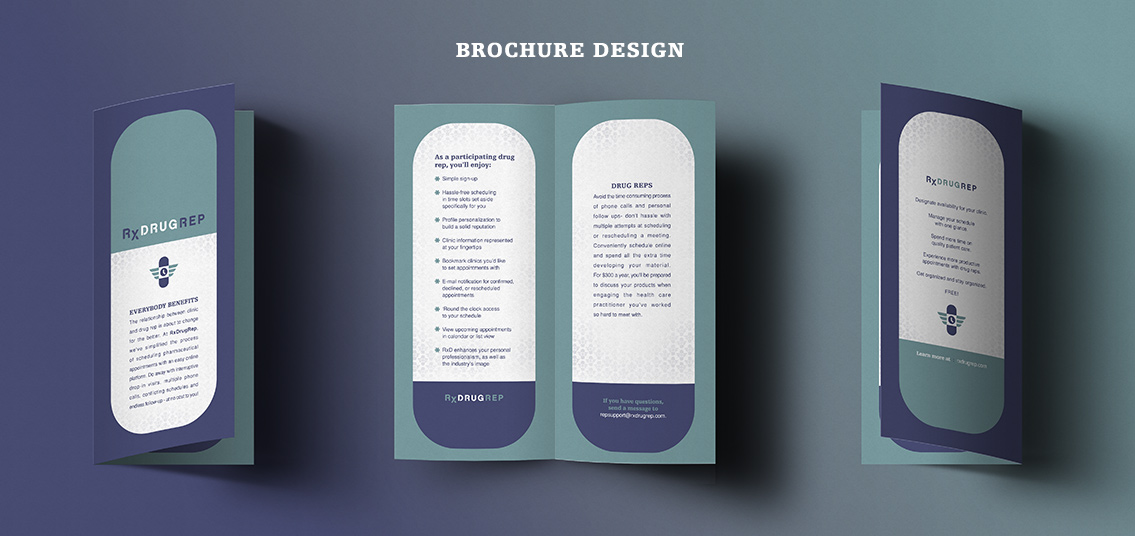 View of RxDrugRep's brochure design, designed by Entermotion, a Wichita web-design studio.