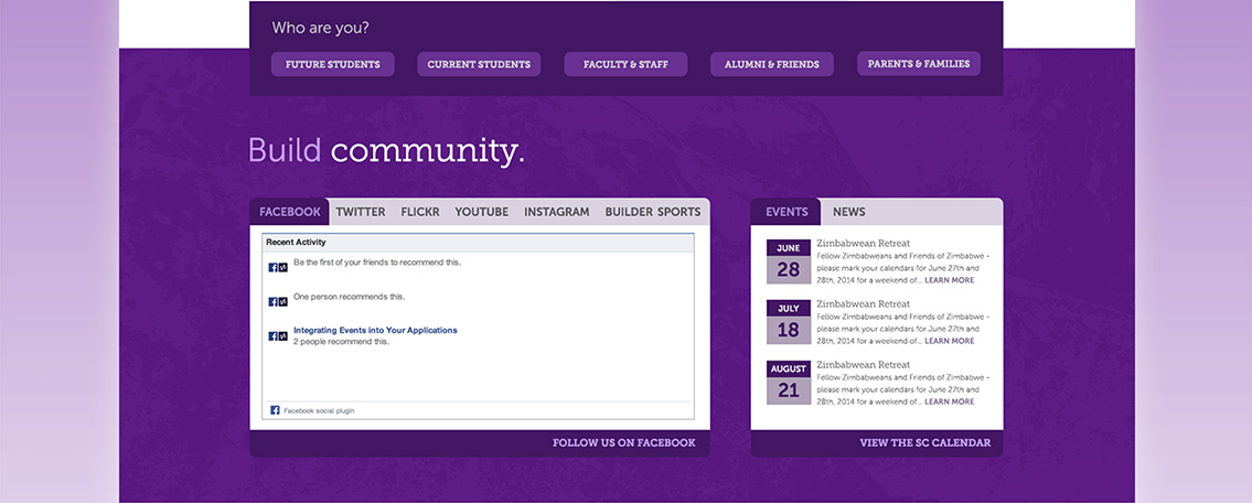 Close-up of SC's community section on their admissions page.