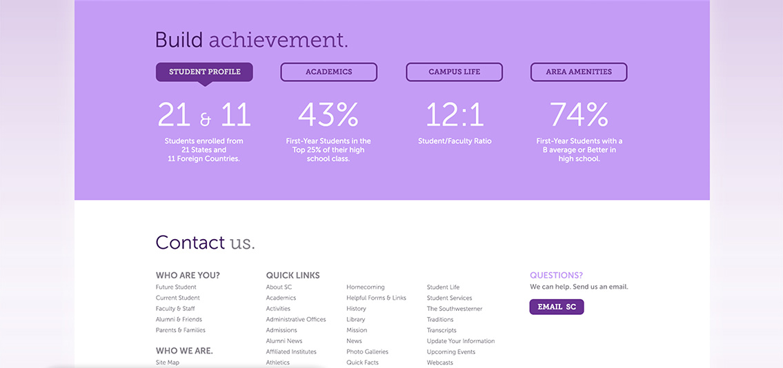 View of SC's hover navigation system for their admissions page.