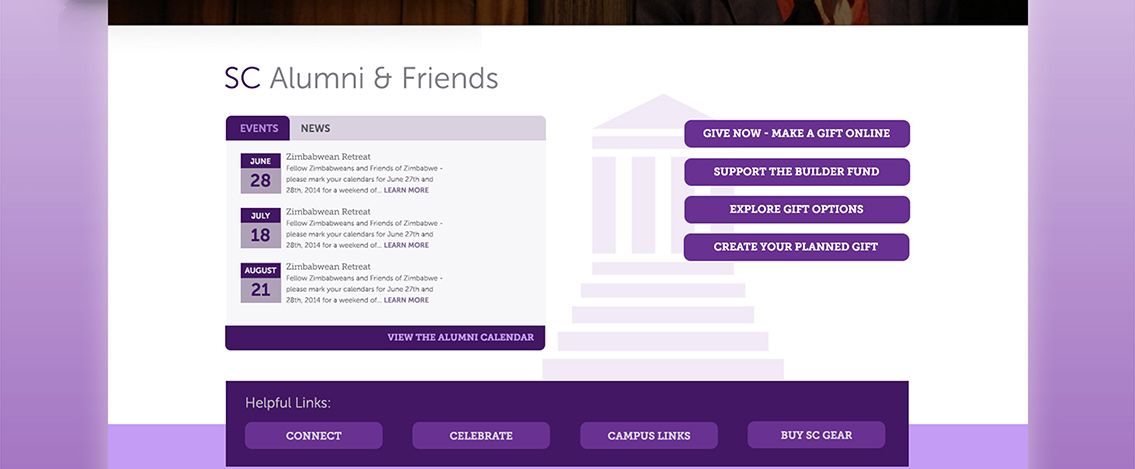 Snippet of SC's events page, created by Entermotion.