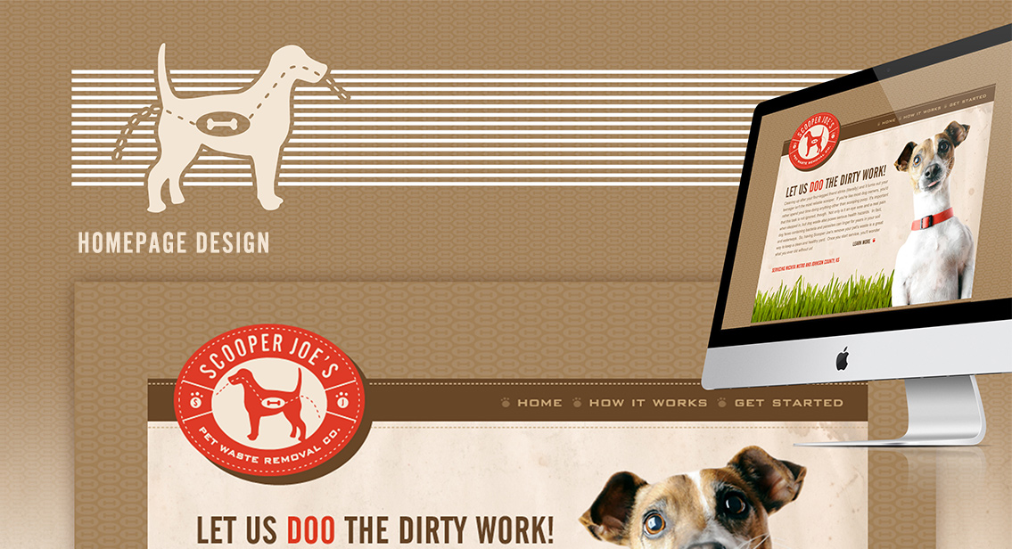 Close-up of Scooper Joe's homepage design, featuring graphic puppy.