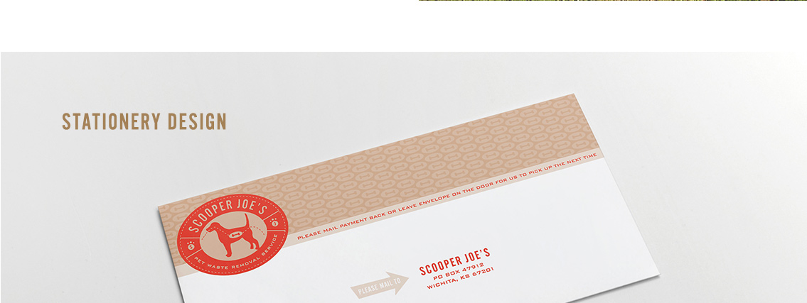 Close-up of orange stationery design and logo for Scooper Joe's.
