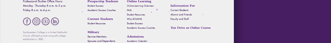 Footer text for Professional Studies department at Southwestern.