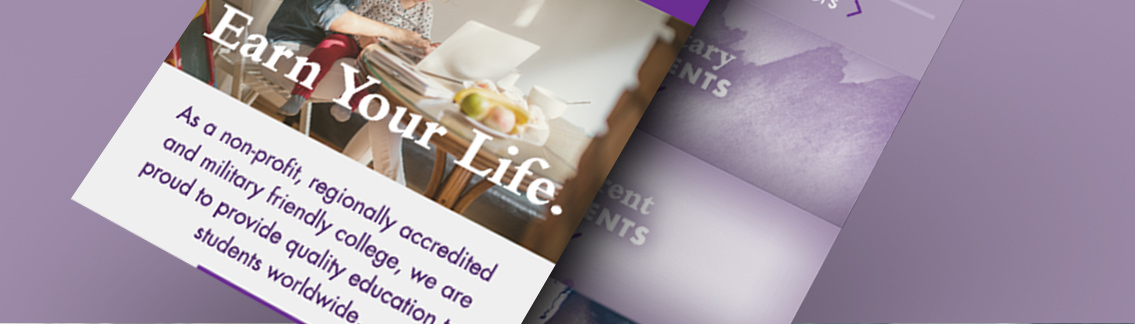 White and purple text.