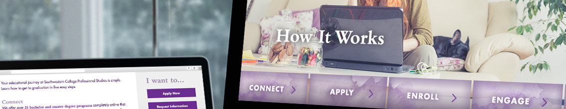 Computer displaying a woman in front of a computer.