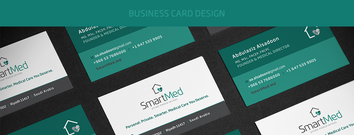 Business card design for SmartMed, featuring SmartMed's logo.