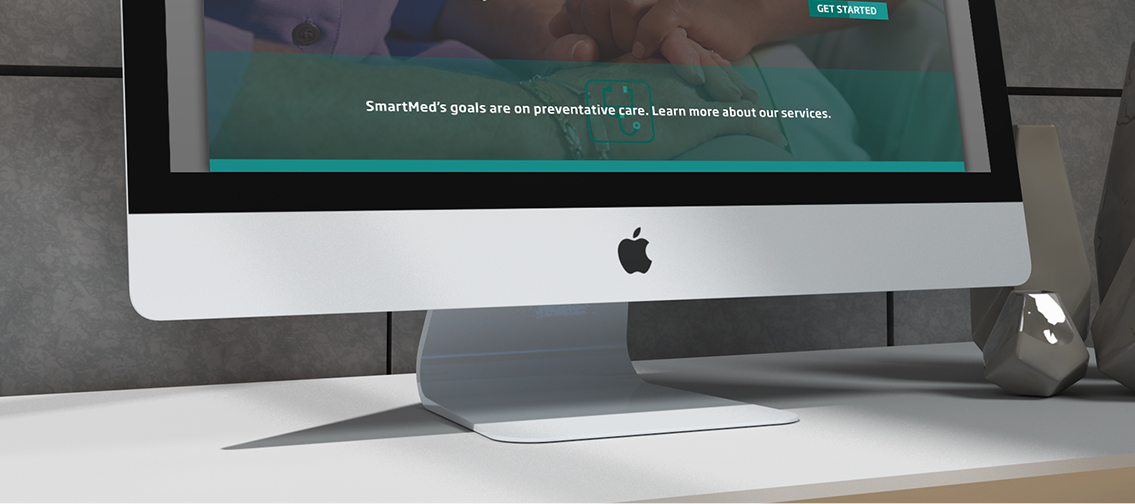 Female doctor placing hand over female patient in SmartMed brochure.