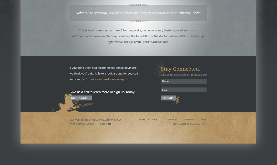 View of Spark MD's get started page.