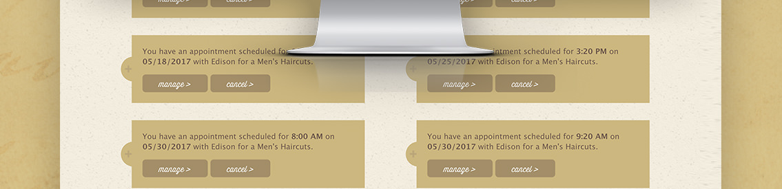 Detail of appointment management page for Village Barber Shop’s scheduling app, developed by Entermotion Design Studio in Wichita, Kansas.