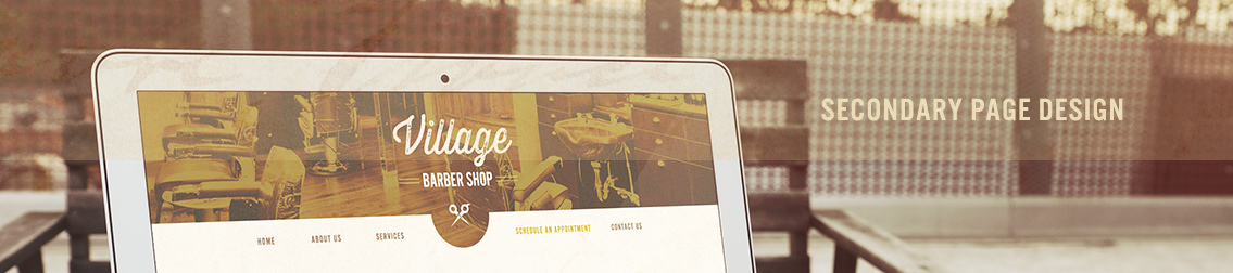 Detail of Village Barber Shop’s secondary page, featuring masthead with empty barber shop.