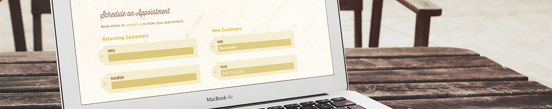 Detail of appointment scheduling platform, featuring blank lead capturing form.