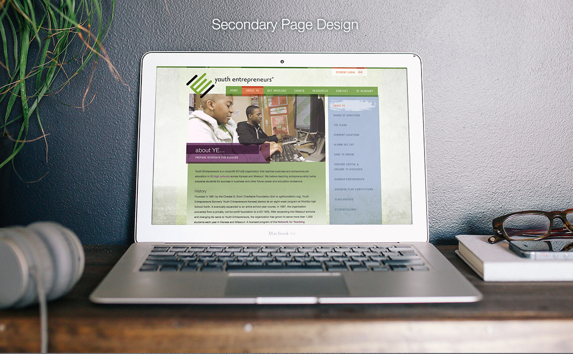 View of YE about us page text and design.