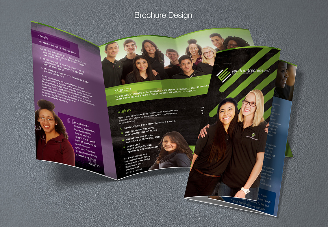 Close-up of YE brochure design.